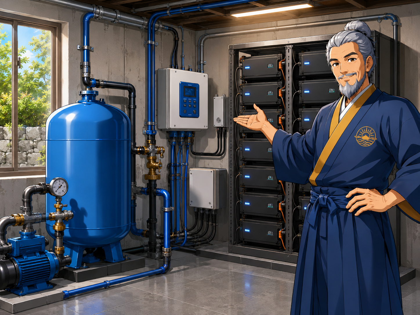 Pressure tank and battery wall concept for water pressure backup